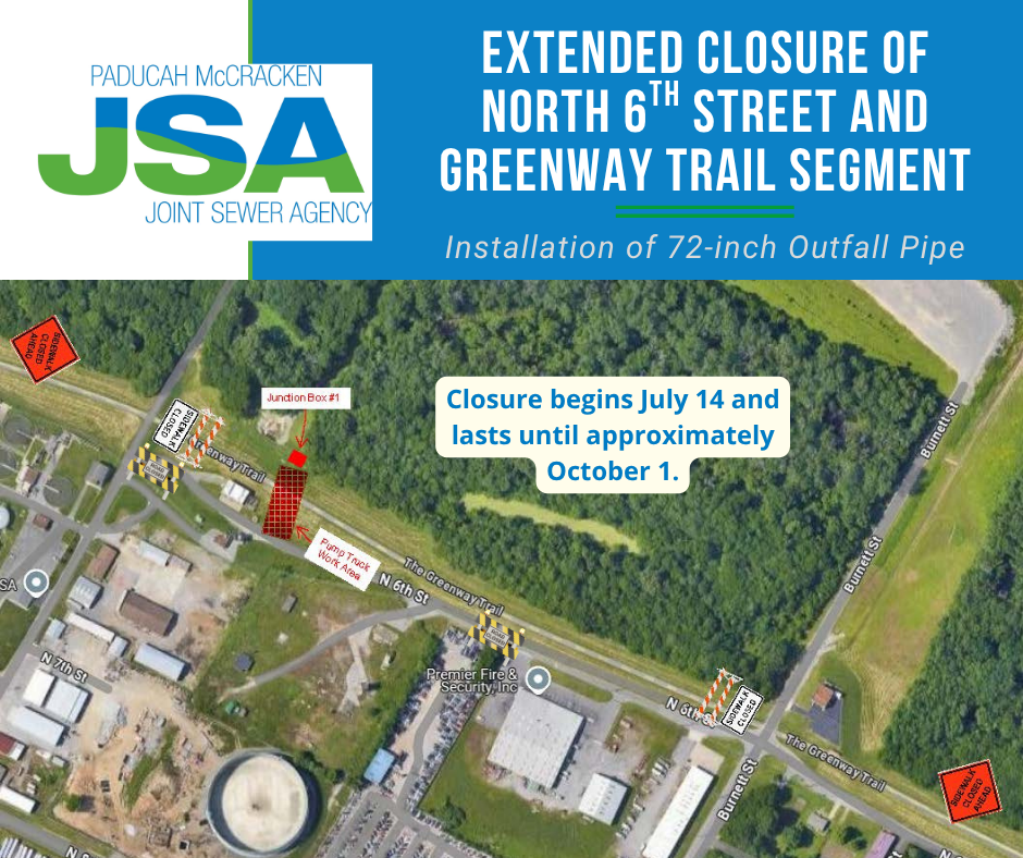 map showing closure area on greenway trail