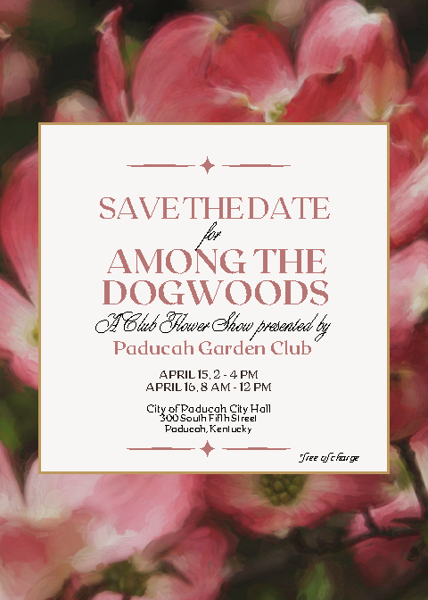 among the dogwoods flower show graphic showing a pink dogwood in the background